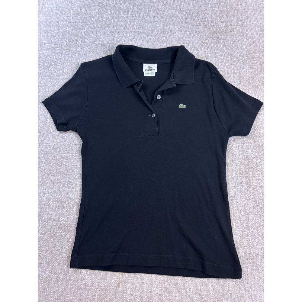 Lacoste Womens Black Short Sleeve Cotton Polo Shirt Size 42 Fits XS F5191